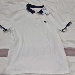 White Polo Shirt with Navy Accents- Brand New With Tag